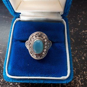Ring - Sterling Silver set with Oval Baby Blue Cabochon - Size 6